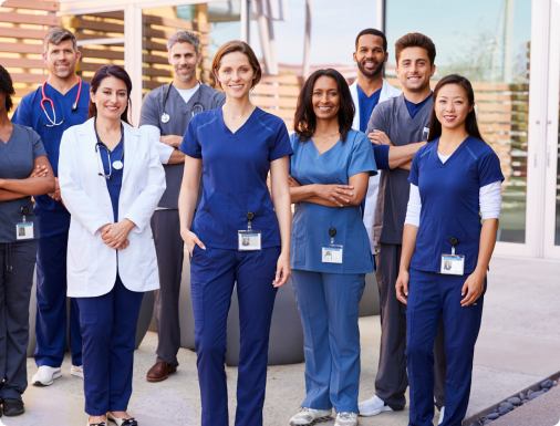 a group of diverse medical professionals smiling